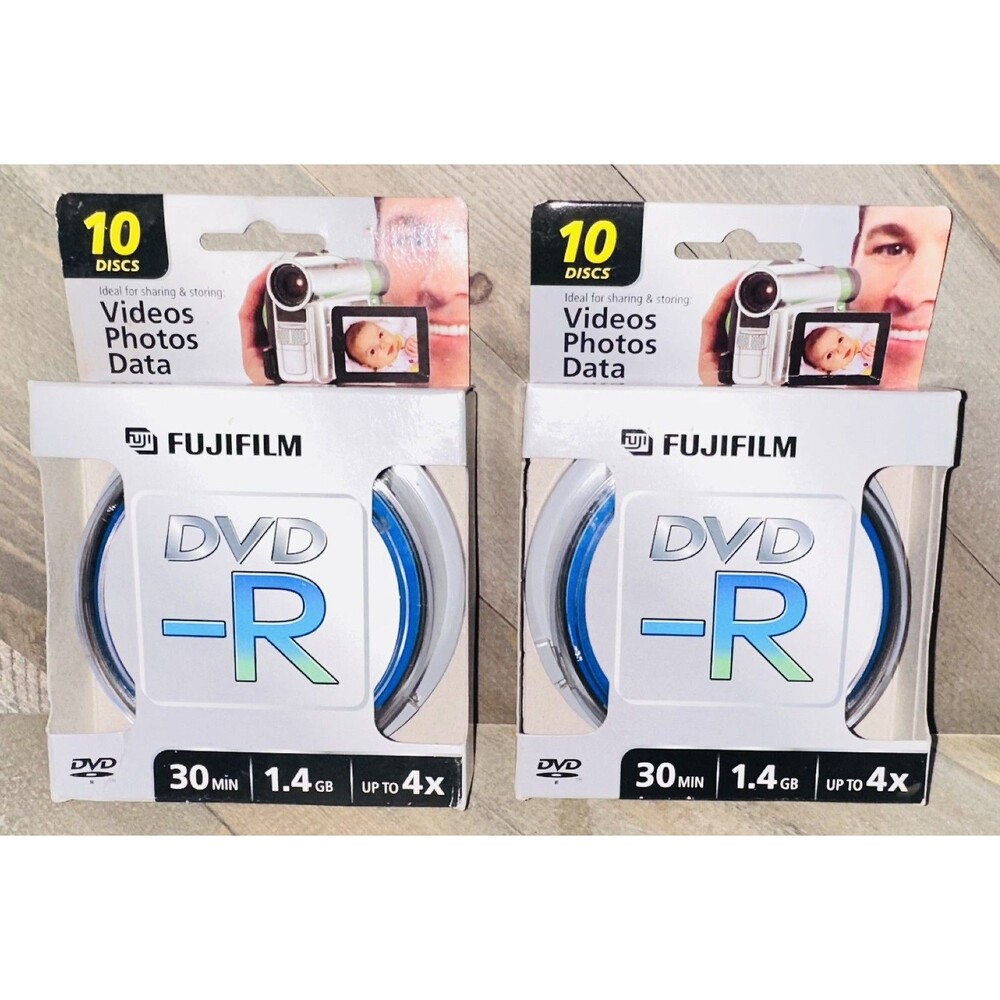 2 NEW FujiFilm 3 inch DVD-R (10 Disc Pack) 1.4 GB 30 Min Video (New Old Stock)